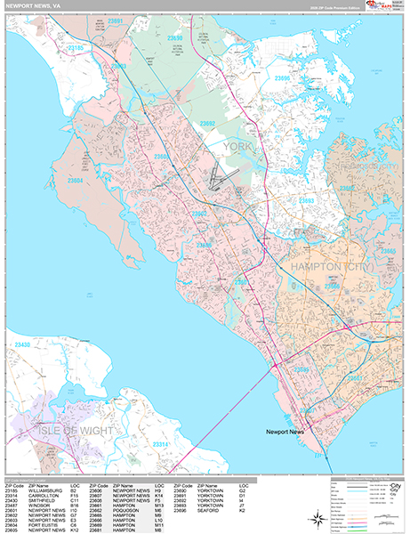 Newport News Wall Map Premium Style